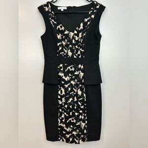 London Times Black & White Abstract Peplum Pencil Shift Dress Size 6